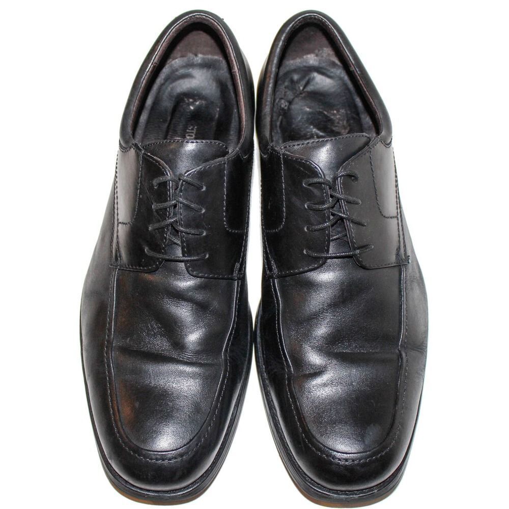 JOHNSTON & MURPHY ATCHISON MOC TOE Black Leather Lace Up Oxfords Mens Shoes 10.5